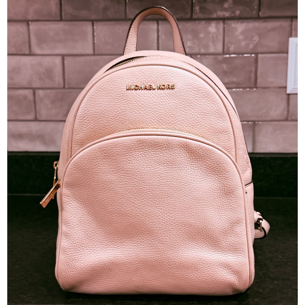 Michael Kors Abbey Medium Backpack Blush Pink Pebbled Leather Gold Hardware